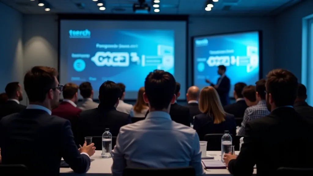 Moderní konferenční místnost s prezentací AI technologií a machine learning